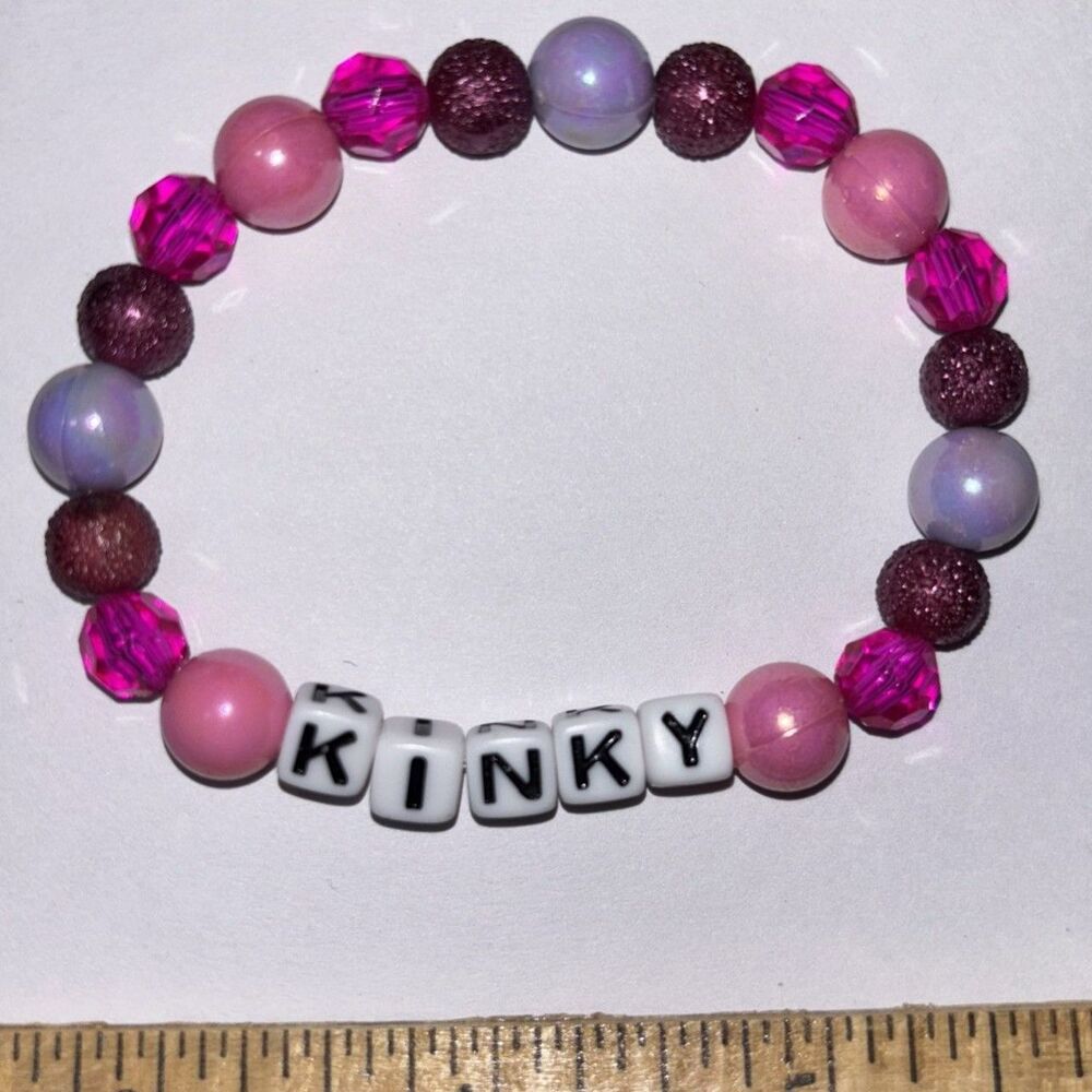 Unisex Handcrafted Beaded Stretch Bracelet Pink Purple KINKY Letter Beads